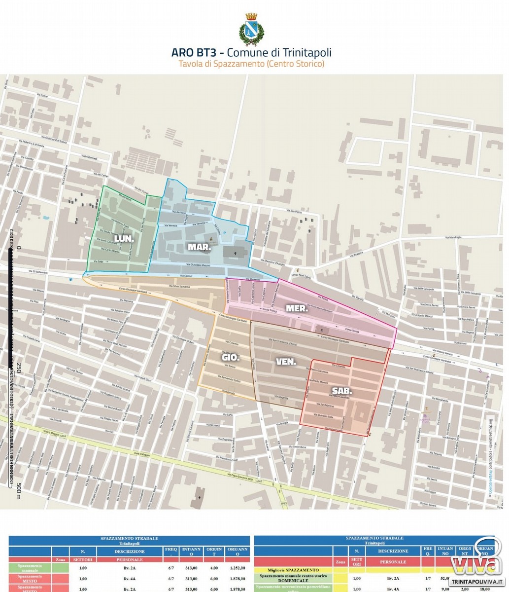 Trinitapoli, mappa e calendario per la pulizia e lo spazzamento delle strade
